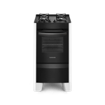 Foto-frontal-do-fogao-4-bocas-Continental-automatico-branco-com-mesa-de-vidro-modelo-FC4VB-–-bivolt.-Ele-tem-as-laterais-brancas-pes-brancos-e-altos-e-a-parte-da-frente-preta-mesa-de-vidro-preta-com-os-botoes-em-cima-grades-individuais-para-cada-boca-e-forno-com-frente-de-vidro-e-puxador-na-cor-preta.