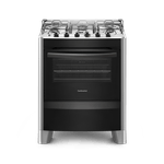 Foto-frontal-do-fogao-5-bocas-Continental-automatico-prata-com-mesa-de-inox-modelo-FC5CS---bivolt.-Ele-tem-as-laterais-prata-pes-prata-e-altos-e-a-parte-da-frente-preta-grades-duplas-individuais-para-cada-boca-tampa-de-vidro-e-forno-com-frente-de-vidro-e-puxador-na-cor-preta.