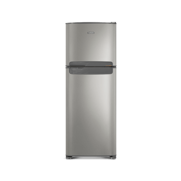 Foto-frontal-da-geladeira-Continental-frost-free-duplex-prata-modelo-TC56S-com-puxador-horizontal-embutido-entre-as-portas-da-geladeira-e-do-freezer.
