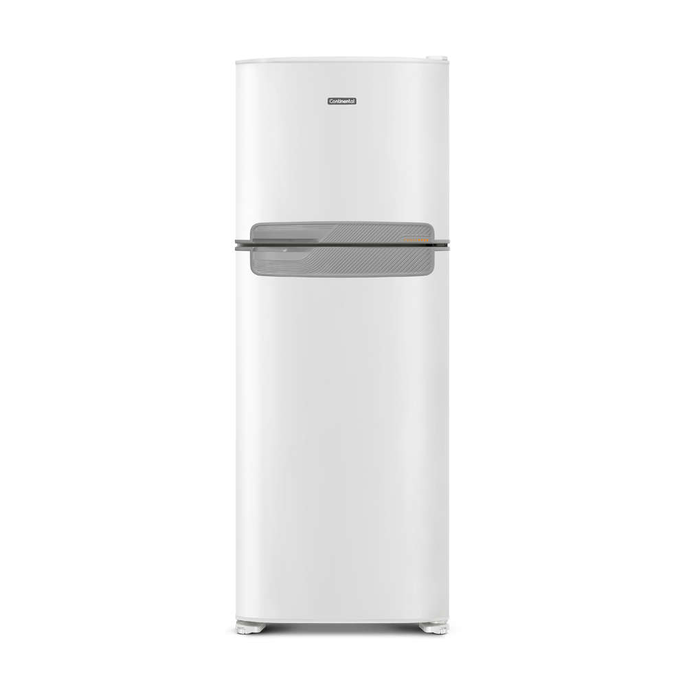 Foto-frontal-da-geladeira-Continental-frost-free-duplex-branca-modelo-TC56-com-puxador-na-cor-prata-horizontal-embutido-entre-as-portas-da-geladeira-e-do-freezer.