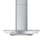 Foto frontal da coifa de parede Continental com acabamento em inox e vidro e luzes embutidas, modelo CC6VX.