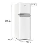 Foto-lateral-da-geladeira-Continental-frost-free-duplex-branca-modelo-TC56-com-puxador-na-cor-prata-horizontal-embutido-entre-as-portas-da-geladeira-e-do-freezer.-Na-lateral-esquerda-ha-uma-linha-referencial-de-medidas-que-marca-1884-centimetros-de-altura-734-centimetros-de-profundidade-e-702-centimetros-de-largura.-A-direita-da-porta-do-freezer-ha-um-retangulo-com-o-texto-665-quilos.