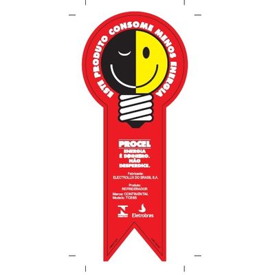 Selo-Procel-de-Economia-de-Energia.-Ilustracao-de-uma-lampada-com-uma-carinha-sorridente-com-o-lado-esquerdo-em-preto-e-o-olho-fechado-representando-a-noite-e-o-do-lado-direito-em-amarelo-com-o-olho-aberto-representando-o-dia.-Ao-redor-da-lampada-ha-o-texto--Este-produto-consome-menos-energia--e-logo-abaixo--Procel.-Energia-e-dinheiro.-Nao-desperdice.