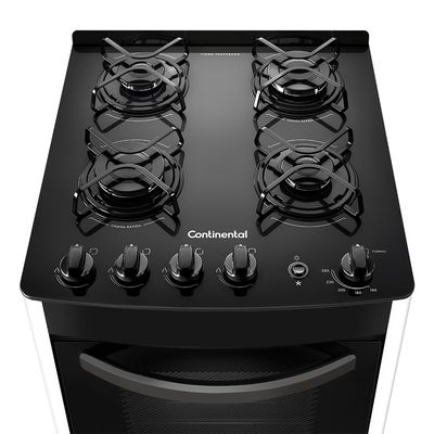 Foto-tirada-de-cima-pra-baixo-do-fogao-4-bocas-Continental-automatico-branco-com-mesa-de-vidro-modelo-FC4VB-–-bivolt.-Nela-aparece-em-destaque-a-mesa-de-vidro-preta-com-as-bocas-e-os-queimadores-do-fogao.-Sao-2-na-lateral-esquerda-e-2-na-lateral-direita.-Todas-elas-com-grades-individuais.-Mais-a-frente-ficam-os-botoes-dos-queimadores-e-do-acendedor-automatico.