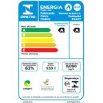 Etiqueta Nacional de Conservação de Energia. No topo, há um retângulo azul com o logo do Inmetro, dois círculos brancos, um com uma ilustração de uma chama e outro com as letras GLP e o texto "Energia. Fogão a Gás. Fabricante Electrolux do Brasil S.A. Marca Continental. Modelo FC4VP.
