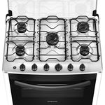 Foto-tirada-de-cima-pra-baixo-do-fogao-5-bocas-Continental-automatico-branco-com-mesa-de-inox-modelo-FC5CB---bivolt.-Nela-aparece-em-destaque-a-mesa-de-inox-com-as-bocas-e-os-queimadores-do-fogao.-Sao-2-na-lateral-esquerda-1-maior-no-meio-e-2-na-lateral-direita.-Todas-elas-com-grades-duplas-individuais.-Mais-a-frente-ficam-os-botoes-do-acendedor-automatico-e-dos-queimadores.