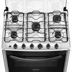 Foto-tirada-de-cima-pra-baixo-do-fogao-5-bocas-Continental-automatico-prata-com-mesa-de-inox-modelo-FC5CS---bivolt.-Nela-aparece-em-destaque-a-mesa-de-inox-com-as-bocas-e-os-queimadores-do-fogao.-Sao-2-na-lateral-esquerda-1-maior-no-meio-e-2-na-lateral-direita.-Todas-elas-com-grades-duplas-individuais.-Mais-a-frente-ficam-os-botoes-do-acendedor-automatico-e-dos-queimadores.