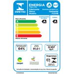 Etiqueta Nacional de Conservação de Energia. No topo, há um retângulo azul com o logo do Inmetro, dois círculos brancos, um com uma ilustração de uma chama e outro com as letras GLP e o texto "Energia. Fogão a Gás. Fabricante Electrolux do Brasil S.A. Marca Continental. Modelo FC5VB.