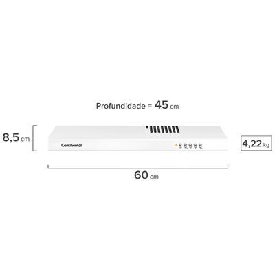 Foto-frontal-do-depurador-de-ar-slim-da-Continental-na-cor-branca-modelo-DC60B.-Ele-possui-85-centimetros-de-altura-60-centimetros-de-largura-45-centimetros-de-profundidade-e-pesa-422-quilos.