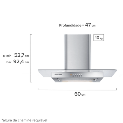 Foto-frontal-da-coifa-de-parede-Continental-com-acabamento-em-inox-e-vidro-e-luzes-embutidas-modelo-CC6VX.-A-altura-da-chamine-e-regulavel-minimo-e-de-527-centimetros-e-o-maximo-e-de-924-centimetros.-A-coifa-tem-60-centimetros-de-largura-47-centimetros-de-profundidade-e-pesa-10-quilos.-