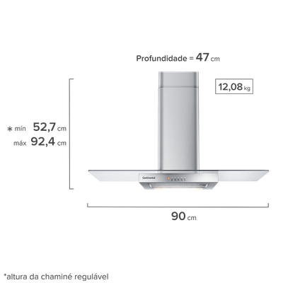 Foto-frontal-da-coifa-de-parede-Continental-com-acabamento-em-inox-e-vidro-e-luzes-embutidas-modelo-CC9VX.-A-altura-da-chamine-e-regulavel-minimo-e-de-527-centimetros-e-o-maximo-e-de-924-centimetros.-A-coifa-tem-90-centimetros-de-largura-47-centimetros-de-profundidade-e-pesa-1208-quilos.-