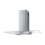 Foto lateral da coifa de parede Continental com acabamento em inox e vidro e luzes embutidas, modelo CC9VX.