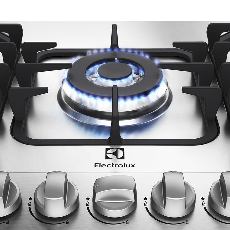 Cooktop 5 Bocas Electrolux A Gás Inox Com Tripla Chama E Grades Ferro ...