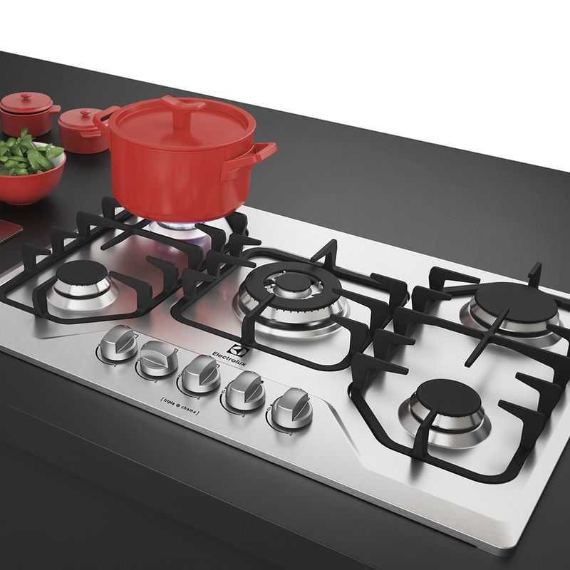 Cooktop 5 Bocas Electrolux a Gás Inox com Tripla Chama e Grades Ferro