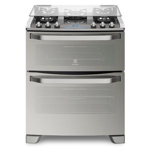 Fogão 5 Bocas Electrolux Prata com Mesa de Vidro e Forno Duplo (76DXV)