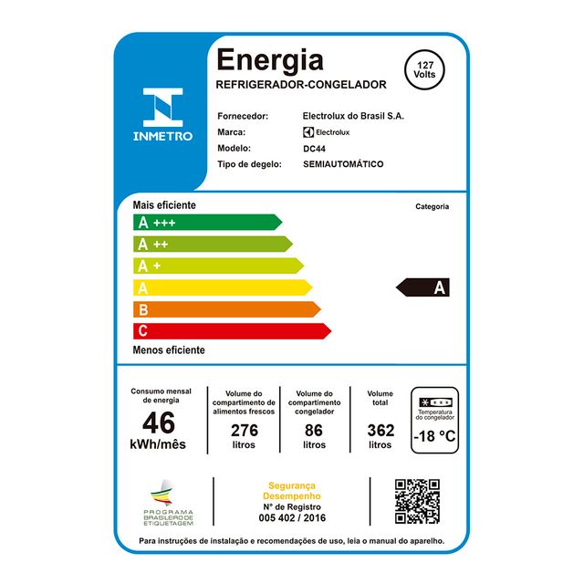 Geladeira Cycle Defrost 362L Branca (DC44) | Electrolux