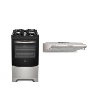 Kit Fogão 4 Bocas Prata com Mesa de Vidro (52LSV) + Depurador de Parede 60cm Electrolux (DE60X)