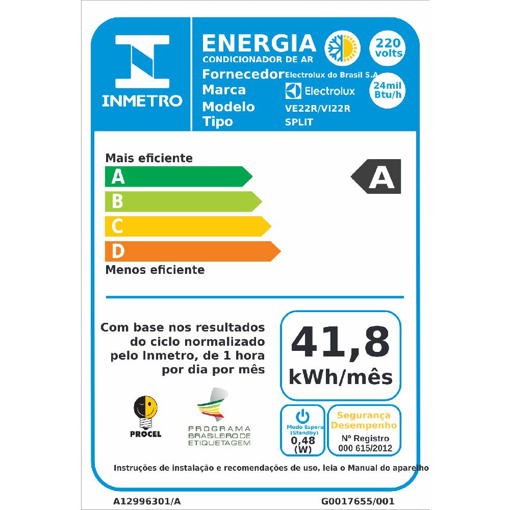 Ar-Condicionado Electrolux Split 22.000 Btus Frio Linha Ecoturbo  (VI22F/VE22F)