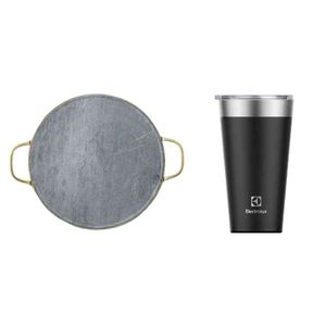 Kit Pedra para Pizza de Pedra Sabão com Alças de Cobre + Copo Térmico 560ml Preto Sense  Electrolux