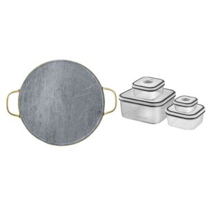 Kit Pedra para Pizza de Pedra Sabão com Alças de Cobre + Potes Herméticos de Plástico com 4 Unidades Electrolux