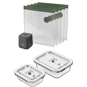 Kit Seladora a Vácuo Portátil com 5 Sacos Herméticos + Potes Herméticos de Vidro para Fechamento a Vácuo 02 Unidades Electrolux